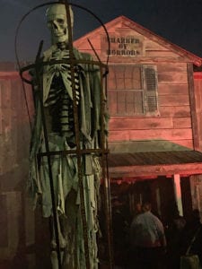 Skeleton in front of Chamber of Horrors at Jason's Woods in Lancaster County in Pennsylvania