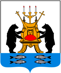 Coat of arms of Novgorod with the Russian symbol of the bear
